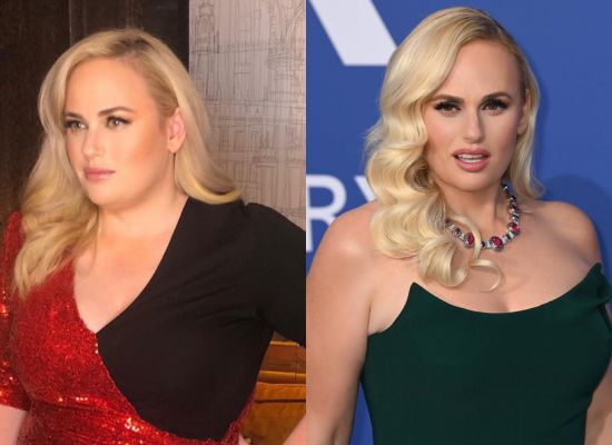 Rebel Wilson before losing her weight on the left and after losing weight on the right.